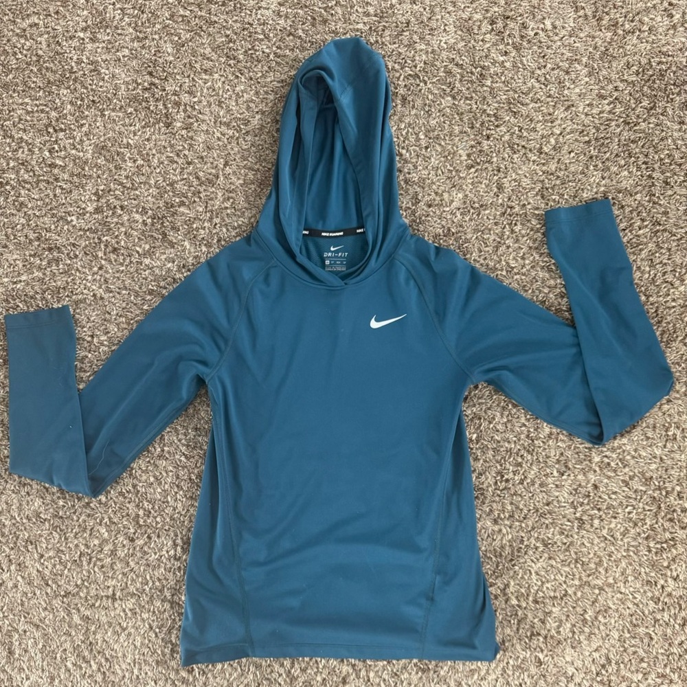 Nike Teal Blue Hooded Dri-FIT Long Sleeve Top